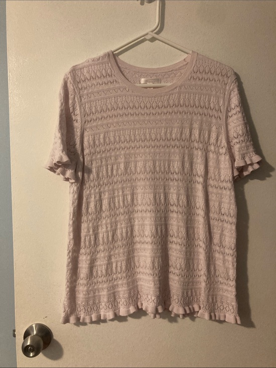 LC Lauren Conrad Tops - LC Lauren Conrad Pale Pink Lace-Knit Short Sleeve Top